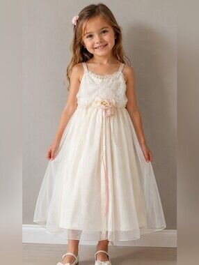 Kid's Dream Sleeveless Embroidered Beaded Special Occasion Dress Size 5-6